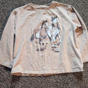 H&M Beige Long-Sleeve Tee with Horse Illustration